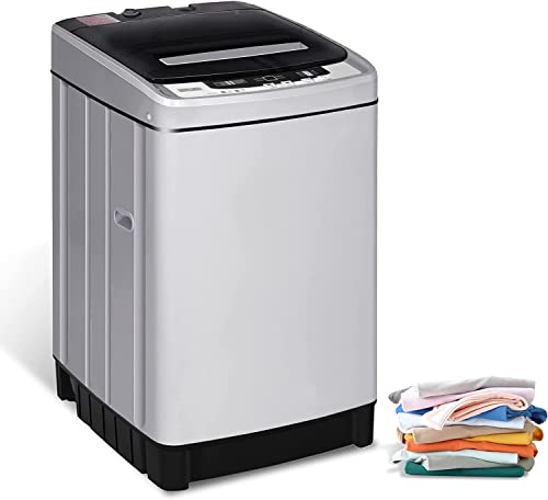 KUMIO 1.5CU.FT Automatic Portable Washing Machine, 11Lbs Compact Washing Machine with 8 Programs 10 Water Levels| LED Display| Child-Lock Function| Space Saving for Apartments, Dorms, RV