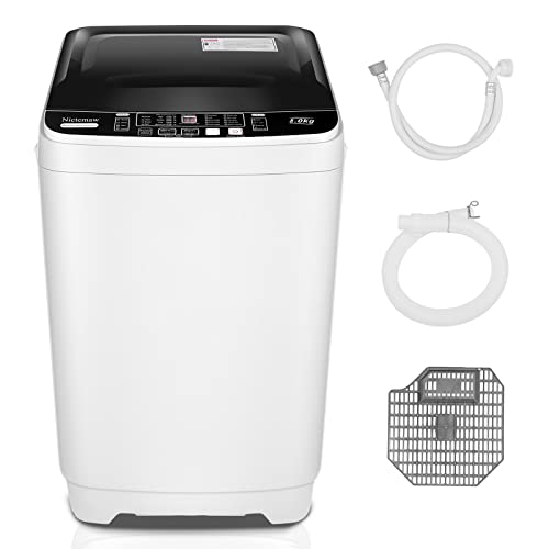 Portable Washer, 17.5Lbs Capacity Full-Automatic Washing Machine with Drain Pump and Extended Drain Pipe, 1.9 Cu.ft 2-in-1 Washer and Spin-dryer Combo with 10 Wash Programs 8 Water Levels LED Display, Compact Laundry Washer for Home, Dorms, RV