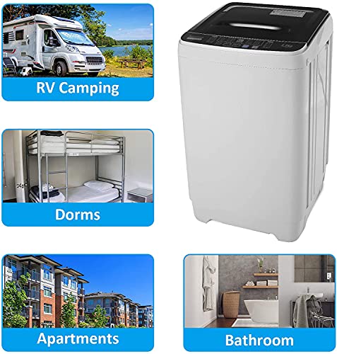 Portable Washer, 17.5Lbs Capacity Full-Automatic Washing Machine with Drain Pump and Extended Drain Pipe, 1.9 Cu.ft 2-in-1 Washer and Spin-dryer Combo with 10 Wash Programs 8 Water Levels LED Display, Compact Laundry Washer for Home, Dorms, RV