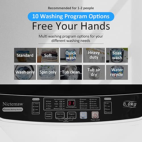 Portable Washer, 17.5Lbs Capacity Full-Automatic Washing Machine with Drain Pump and Extended Drain Pipe, 1.9 Cu.ft 2-in-1 Washer and Spin-dryer Combo with 10 Wash Programs 8 Water Levels LED Display, Compact Laundry Washer for Home, Dorms, RV