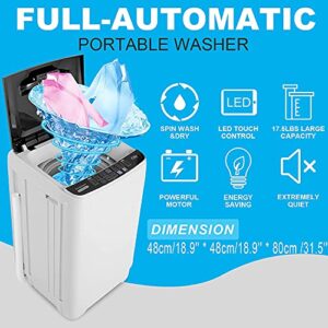 Portable Washer, 17.5Lbs Capacity Full-Automatic Washing Machine with Drain Pump and Extended Drain Pipe, 1.9 Cu.ft 2-in-1 Washer and Spin-dryer Combo with 10 Wash Programs 8 Water Levels LED Display, Compact Laundry Washer for Home, Dorms, RV