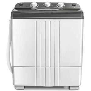 COSTWAY Portable Washing Machine, Twin Tub 20Lbs Capacity, Washer(12Lbs) and Spinner(8Lbs), Compact Laundry Machines Durable Design Energy Saving, Rotary Controller Drain Hose