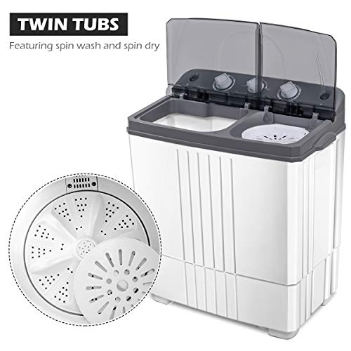 COSTWAY Portable Washing Machine, Twin Tub 20Lbs Capacity, Washer(12Lbs) and Spinner(8Lbs), Compact Laundry Machines Durable Design Energy Saving, Rotary Controller Drain Hose