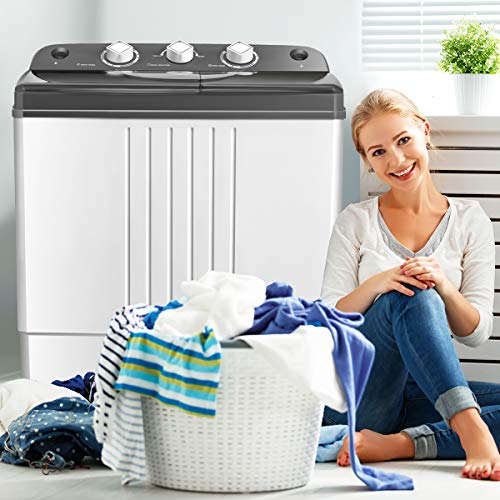COSTWAY Portable Washing Machine, Twin Tub 20Lbs Capacity, Washer(12Lbs) and Spinner(8Lbs), Compact Laundry Machines Durable Design Energy Saving, Rotary Controller Drain Hose