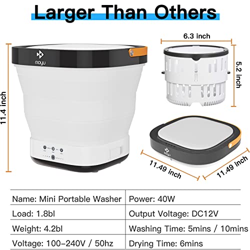 Portable Washing Machine - Foldable Mini Small Portable Washer Washing Machine with Drain Basket for Apartment, Laundry, Camping, RV, Travel, Underwear, Personal, Baby - (110V-200V) - White