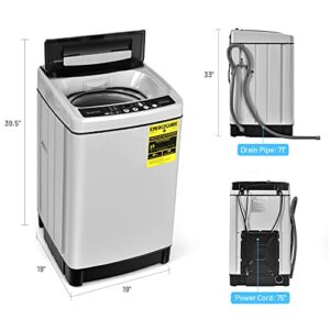 COSTWAY Portable Washing Machine, 11Lbs Capacity Full-automatic Washer with 8 Wash Programs, LED Display, 10 Water Levels, Compact Laundry Washer and Spinner Combo for Apartment Dorm, Grey