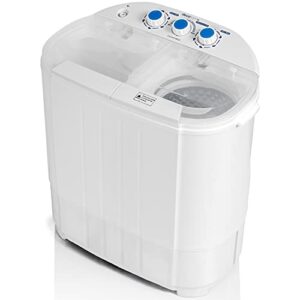 deco home compact washing machine with twin tub for wash and spin dry, portable, built-in gravity drainage system, agitation wash cycles, use less soap and water, for dorms, apartments, rvs