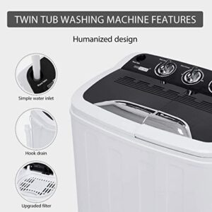VIVOHOME Electric Portable 2 in 1 Twin Tub Mini Laundry Washer and Spin Dryer Combo Washing Machine with Drain Hose for Apartments 13.5lbs Black & White