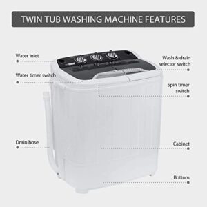 VIVOHOME Electric Portable 2 in 1 Twin Tub Mini Laundry Washer and Spin Dryer Combo Washing Machine with Drain Hose for Apartments 13.5lbs Black & White