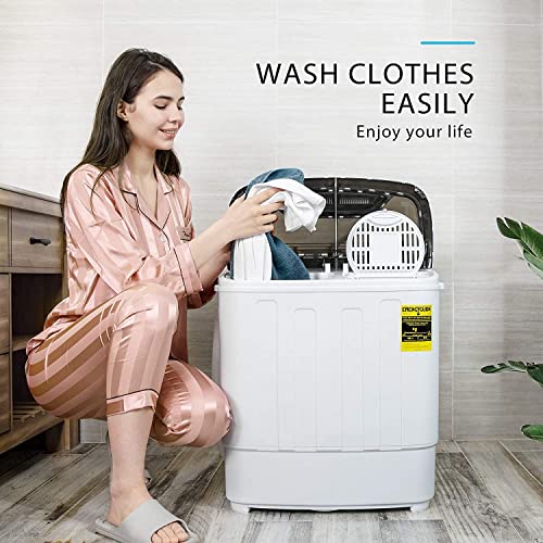 VIVOHOME Electric Portable 2 in 1 Twin Tub Mini Laundry Washer and Spin Dryer Combo Washing Machine with Drain Hose for Apartments 13.5lbs Black & White