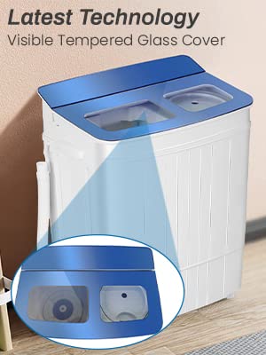 Pataku Portable Washing Machine, Compact Twin Tub Mini Washing Machine, 17.6 LBS Washer and Dryer Combo with Soaking Function, Semi-Automatic for Apartment, Dorms, RVs, Camping (White & Blue)