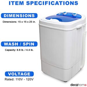 Deco Home Portable Washing Machine for Apartments, Dorms, and Tiny Homes with 8.8 lb Capacity, 250W Power, Wash and Low Agitation Spin Cycle, Includes Drainage Hose, ETL Certified