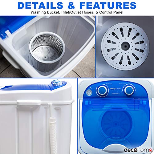 Deco Home Portable Washing Machine for Apartments, Dorms, and Tiny Homes with 8.8 lb Capacity, 250W Power, Wash and Low Agitation Spin Cycle, Includes Drainage Hose, ETL Certified