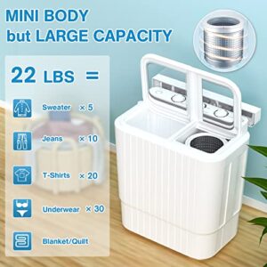 Atripark Portable Mini Washing Machine Washer with Twin Tub, Dryer Wash and Spin Dryer 21.6lbs Capacity For Camping, Apartments, Dorms, College Rooms, RV’S, Delicates(Grey)