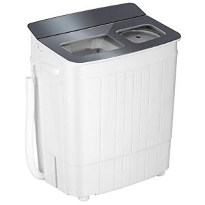 superday portable mini twin tub washing machine compact washer and spin dryer w/wash and spin cycle 17.6lbs capacity for camping, apartments, dorms, college rooms, rv’s, delicates, grey and white