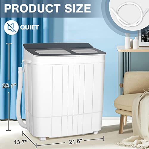 Superday Portable Mini Twin Tub Washing Machine Compact Washer and Spin Dryer w/Wash and Spin Cycle 17.6lbs Capacity For Camping, Apartments, Dorms, College Rooms, RV’S, Delicates, Grey and White