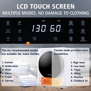 Portable Dryer for Apartments, Front Load 120 V Electric RV Dryer with Smart Moisture Sensor, LCD Control Panel Tumble Portable Clothes Dryer Machine with Stainless Steel Drum for Apartment, Dorm and Home 850W, White 9 LBS