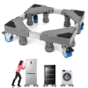 fridge stand universal mobile base movable washing machine base stand adjustable washer dryer refrigerator bases appliance dolly square with 4 locking dual-wheel and 8 lifting feet (single-tube)