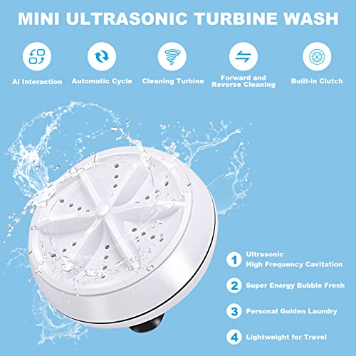 Mini Washing Machine, 3.54in Portable Washing Machine with Suction Cups, 3 in 1 Bubble Cleaning USB Ultrasonic Powered Turbo Washing Machine & Sink Dishwasher for Camping, Travelling, Business Trip