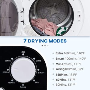 HOMCOM Compact Laundry Dryer Machine, 1300W, 3.22 Cu. Ft. Electric Automatic Portable Clothes Dryer with 7 Drying Modes and Stainless Steel Tub for Apartment or Dorm, White