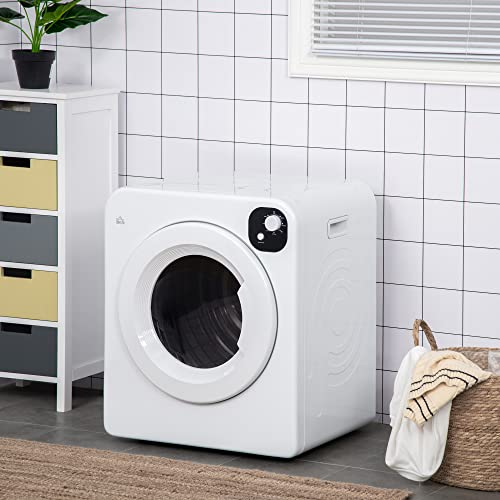 HOMCOM Compact Laundry Dryer Machine, 1300W, 3.22 Cu. Ft. Electric Automatic Portable Clothes Dryer with 7 Drying Modes and Stainless Steel Tub for Apartment or Dorm, White