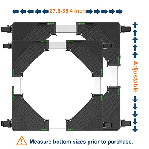 Upgrade Fridge Stand Mobile Base with 8 Locking Wheels and 4 Strong Feet HQO LOVL 27.5”-35.4” Adjustable Furniture Dolly for Washer Dryer Washing Machine Stand Pedestal, Refrigerator Stand (Black)