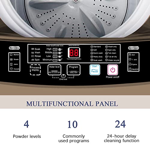 Krib Bling Full-Automatic Washing Machine with Drain Pump, 17.7 lbs Compact Washer, 10 Wash Program & 8 Water Level, Ideal for Apartment, Dorm, RV