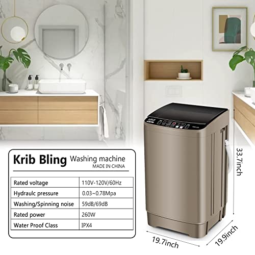 Krib Bling Full-Automatic Washing Machine with Drain Pump, 17.7 lbs Compact Washer, 10 Wash Program & 8 Water Level, Ideal for Apartment, Dorm, RV