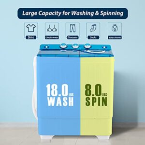 Homguava Portable Washing Machine 26Lbs Capacity Washer and Dryer Combo 2 In 1 Twin Tub Laundry Washer(18Lbs) & Spinner(8Lbs) with Built-in Gravity Drain Pump,for Apartment,Dorms,RV Camping (BLUE)