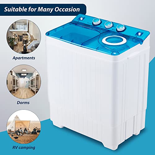 Homguava Portable Washing Machine 26Lbs Capacity Washer and Dryer Combo 2 In 1 Twin Tub Laundry Washer(18Lbs) & Spinner(8Lbs) with Built-in Gravity Drain Pump,for Apartment,Dorms,RV Camping (BLUE)