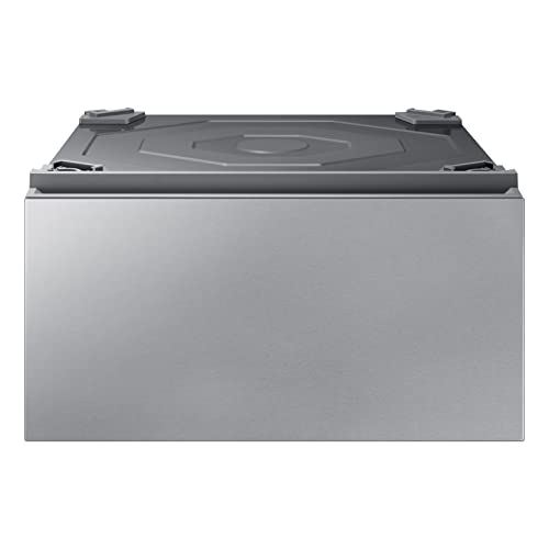 SAMSUNG 27-Inch Bespoke Front Load Washer Dryer Pedestal Stand w/ Pull Out Laundry Storage Drawer, WE502NT, Silver Steel