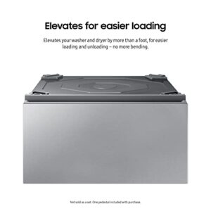 SAMSUNG 27-Inch Bespoke Front Load Washer Dryer Pedestal Stand w/ Pull Out Laundry Storage Drawer, WE502NT, Silver Steel