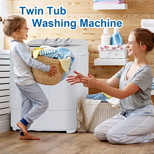 ZenStyle Compact Mini Twin Tub Top Load Washing Machine w/Washer Spinner, Built-In Gravity Pump, 13lbs Capacity, 5.74 FT Power Cord Included