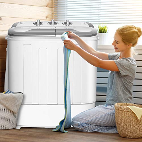 Giantex Washing Machine, Portable Clothes Washing Machines, 13lbs Washer and Spinner Combo, Semi-Automatic Laundry Machine, Compact Twin Tub Mini Washer Machine for Apartment Camping Dorms RV