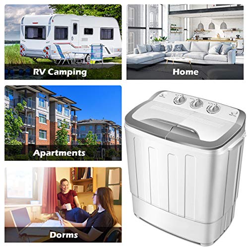 Giantex Washing Machine, Portable Clothes Washing Machines, 13lbs Washer and Spinner Combo, Semi-Automatic Laundry Machine, Compact Twin Tub Mini Washer Machine for Apartment Camping Dorms RV