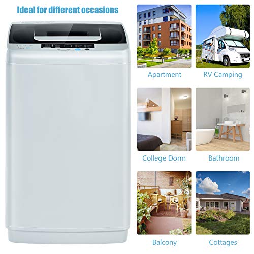 COSTWAY Portable Washing Machine, 2-in-1 Laundry Washer and Spin Combo with 10 Programs, 8.8lbs Capacity, Drain Pump and LED Display, Full Automatic Washer for Apartment, RVs, Dorm, White