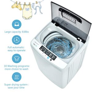 COSTWAY Portable Washing Machine, 2-in-1 Laundry Washer and Spin Combo with 10 Programs, 8.8lbs Capacity, Drain Pump and LED Display, Full Automatic Washer for Apartment, RVs, Dorm, White