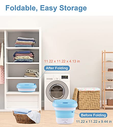 Portable Washing Machine, Mini Washer, Foldable Small Washer for Underwear, Socks, Baby Clothes, Towels, Delicate Items (Blue)