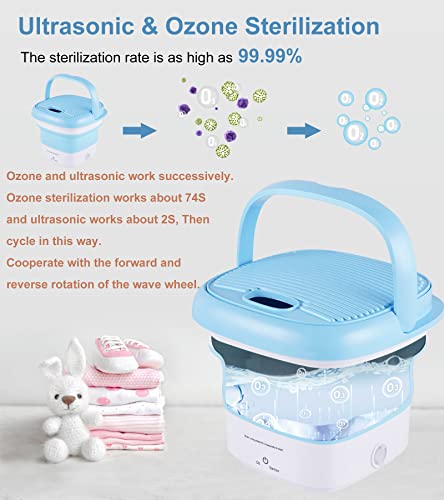 Portable Washing Machine, Mini Washer, Foldable Small Washer for Underwear, Socks, Baby Clothes, Towels, Delicate Items (Blue)