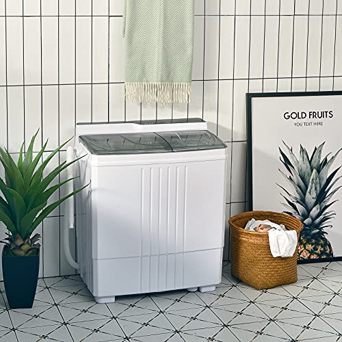 Giantex Portable Washing Machine, Twin Tub Washer and Dryer Combo, 21Lbs (14.4Lbs Washing and 6.6Lbs Spinning), Compact Mini Laundry Washer for Apartment and Home, Semi-Automatic Built-in Drain Pump
