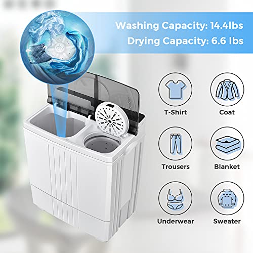 Giantex Portable Washing Machine, Twin Tub Washer and Dryer Combo, 21Lbs (14.4Lbs Washing and 6.6Lbs Spinning), Compact Mini Laundry Washer for Apartment and Home, Semi-Automatic Built-in Drain Pump