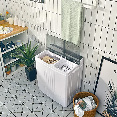 Giantex Portable Washing Machine, Twin Tub Washer and Dryer Combo, 21Lbs (14.4Lbs Washing and 6.6Lbs Spinning), Compact Mini Laundry Washer for Apartment and Home, Semi-Automatic Built-in Drain Pump