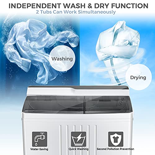 Giantex Portable Washing Machine, Twin Tub Washer and Dryer Combo, 21Lbs (14.4Lbs Washing and 6.6Lbs Spinning), Compact Mini Laundry Washer for Apartment and Home, Semi-Automatic Built-in Drain Pump