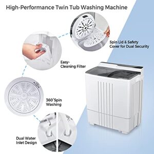 Giantex Portable Washing Machine, Twin Tub Washer and Dryer Combo, 21Lbs (14.4Lbs Washing and 6.6Lbs Spinning), Compact Mini Laundry Washer for Apartment and Home, Semi-Automatic Built-in Drain Pump