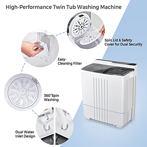 Giantex Portable Washing Machine, Twin Tub Washer and Dryer Combo, 21Lbs (14.4Lbs Washing and 6.6Lbs Spinning), Compact Mini Laundry Washer for Apartment and Home, Semi-Automatic Built-in Drain Pump