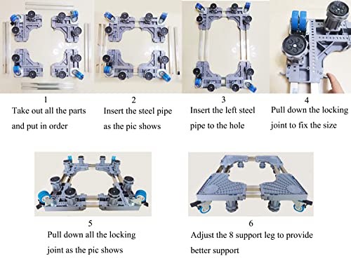 Mornteko Plant Caddy with Wheels Ajustable Universal Mobile Base with 4 Locking Double Wheels and 8 Strong Feet for Large Plants Refrigerator Washer Dryer Washing Machine