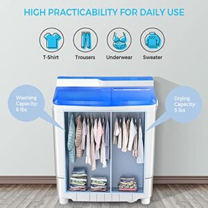 Giantex Portable Washing Machine, Twin Tub Washer and Dryer Combo, 13lbs Compact Mini Laundry Clothes Washer, Built-in Drain Pump, Semi-Automatic Wash and Spin Cycle for Apartment Dorm Camping RV