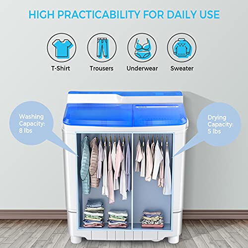Giantex Portable Washing Machine, Twin Tub Washer and Dryer Combo, 13lbs Compact Mini Laundry Clothes Washer, Built-in Drain Pump, Semi-Automatic Wash and Spin Cycle for Apartment Dorm Camping RV