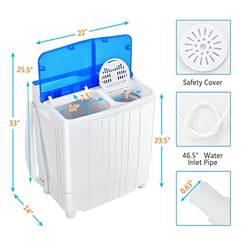 Giantex Portable Washing Machine, Twin Tub Washer and Dryer Combo, 13lbs Compact Mini Laundry Clothes Washer, Built-in Drain Pump, Semi-Automatic Wash and Spin Cycle for Apartment Dorm Camping RV