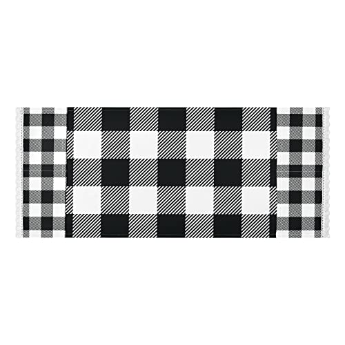 Black White Plaid Laundry Machine Cover Buffalo Checkers Plaids Dryer Top Covers Anti-Slip Fridge Dust Cover, Roller Washing Machine Top Cover Load With 4 Storage Bags